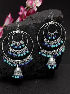 Moedbuille Silver-Plated & Blue Handcrafted Afghan Circular Drop Earrings