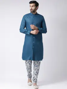 KISAH Men Teal Blue Solid Straight Kurta