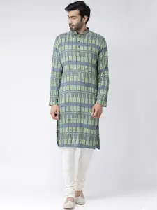 KISAH Men Grey & Green Printed Straight Kurta