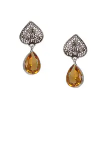 Bamboo Tree Jewels Yellow & Silver-Toned Classic Drop Earrings