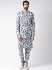 KISAH Men Off-White & Blue Printed Straight Kurta