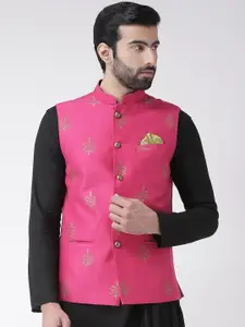 KISAH Men Magenta & Gold-Toned Printed Nehru Jacket