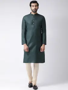 KISAH Men Green Solid Straight Kurta