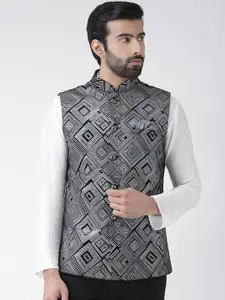 KISAH Men Black Printed Pure Cotton Nehru Jacket