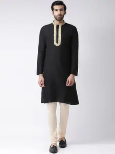 KISAH Men Black Yoke Design Straight Kurta