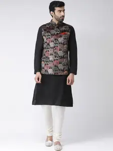 KISAH Men Black Solid Kurta with Churidar