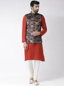 KISAH Men Red Solid Kurta with Churidar