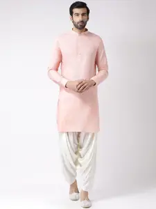 KISAH Men Pink & Cream-Coloured Solid Kurta with Patiala