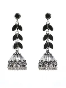 Bamboo Tree Jewels Black & Silver-Toned Dome Shaped Jhumkas