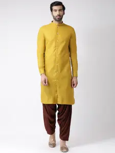 KISAH Men Mustard Yellow & Maroon Solid Kurta with Patiala