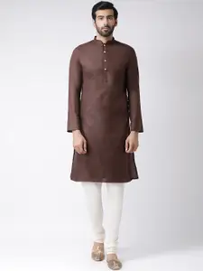 KISAH Men Brown & White Solid Kurta with Churidar