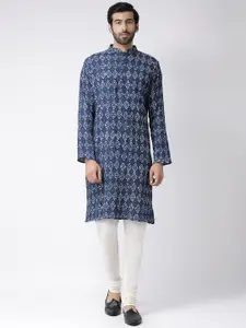KISAH Men Blue & White Printed Kurta with Churidar