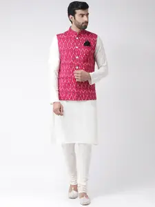 KISAH Men Pink & White Printed Kurta with Churidar