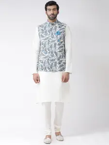 KISAH Men White Solid Kurta with Churidar