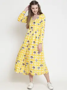 Sera Women Yellow & White Printed Wrap Fit and Flare Dress