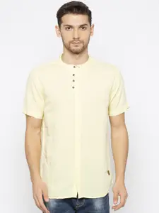 Status Quo Men Yellow Slim Fit Solid Casual Shirt