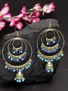 Moedbuille Gold-Plated & Blue Handcrafted Afghan Circular Jhumkas
