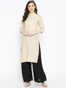 Vastraa Fusion Women Blue Solid Straight Pure Cotton Kurta