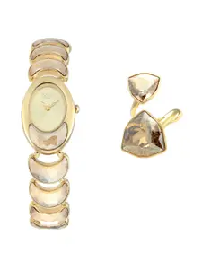 Titan Women Cream-Coloured Analogue Watch With Ring 95107YM02F