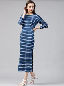 Zima Leto Women Striped Blue T-shirt Dress