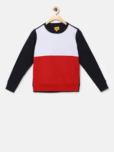 Instafab Boys White & Red Colourblocked Sweatshirt