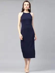 Zima Leto Women Self Design Navy Blue Sheath Dress