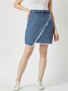 Miss Chase Women Blue Solid A-Line Denim Mini Skirt