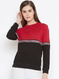 GRITSTONES Women Red & Black Colourblocked Round Neck T-shirt