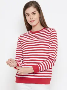GRITSTONES Women White & Red Striped Round Neck T-shirt