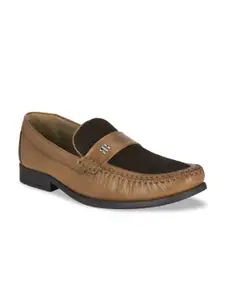 Raymond Men Brown Textured Leather Slip-On Shoes