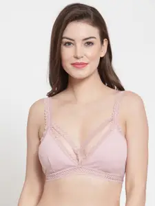 Laceandme Pink Lace Non-Wired Lightly Padded Bralette Bra 6006