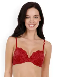Amante Red Lace Underwired Lightly Padded Push-Up Bra BRA73201