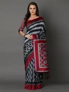 Mitera Black & Grey Silk Blend Printed Saree