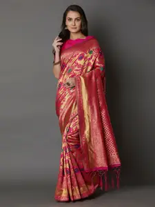 Mitera Pink Silk Blend Woven Design Banarasi Saree