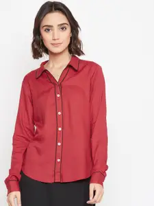 PURYS Women Maroon Smart Regular Fit Solid Semiformal Shirt