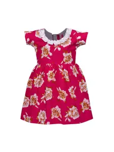 Wish Karo Girls Pink Floral Printed Fit and Flare Dress