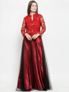 Just Wow Women Maroon & Red Embellished Maxi Dress
