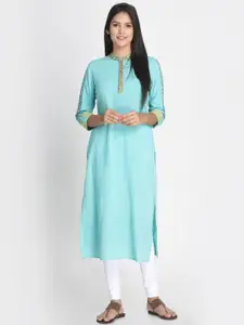 Nakshi Women Sea Green Solid Handloom Straight Kurta