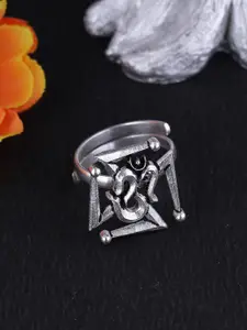 Voylla Women Oxidised Silver-Plated Handcrafted Aarambh Om-Swastika Finger Ring