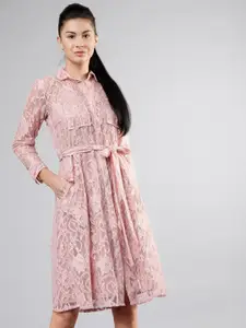Tokyo Talkies Women Rose Lace Shirt Dress