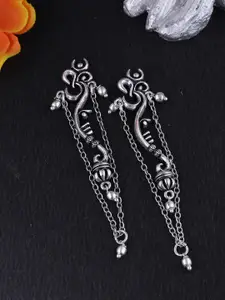 Voylla Silver-Plated Oxidised Classic Drop Earrings