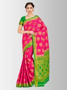 MIMOSA Pink & Green Poly Crepe Woven Design Mysore Silk Saree