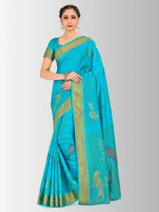 MIMOSA Turquoise Blue Art Silk Woven Design Kanjeevaram Saree