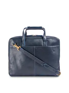 Hidesign Men Navy Blue Solid Laptop Leather Bag