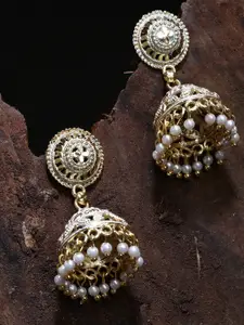 ANIKAS CREATION Gold-Plated & Silver-Toned Enamelled Dome Shaped Jhumkas