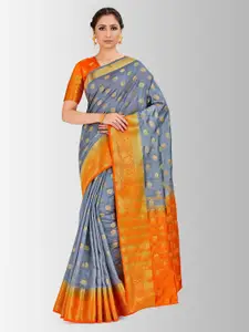MIMOSA Blue & Orange Art Silk Woven Design Banarasi Saree