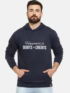 Campus Sutra Men Blue & White Printed Hooded Pullover Sweatshirt