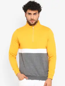 Urbano Fashion Men Yellow & White Colourblocked Sweatshirt