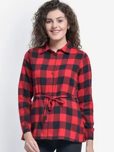 Martini Women Red Checked Shirt Style Top