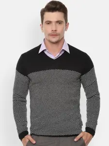 Van Heusen Men Black & White Self Design Sweater